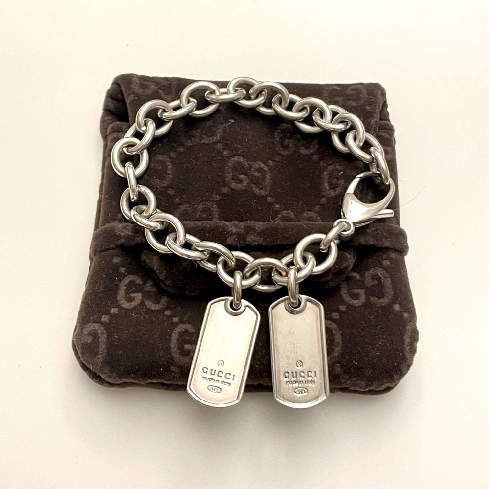 Gucci dog tag silver bracelet